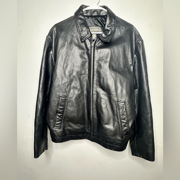 Banana Republic Leather Vintage Black Full Zip Jacket Size Large Preppy - Picture 1 of 5